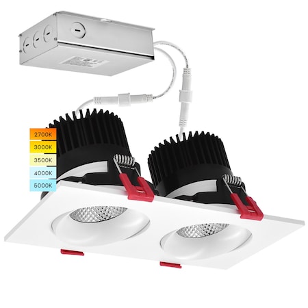 Luxrite Double Head Adjustable LED Recessed Downlight 5 CCT Selectable 2700K-5000K 24W 1400LM Dimmable LR32183-1PK